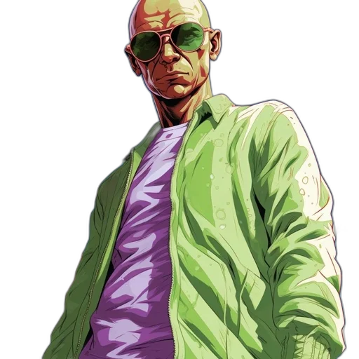 jacket, comic book art, concept art, cartoon, cyberpunk, green, neon, pastel transparent PNG cut-out