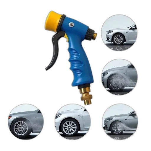 car, blue, yellow, high-pressure, washer, spray, nozzle, wooden transparent PNG cut-out