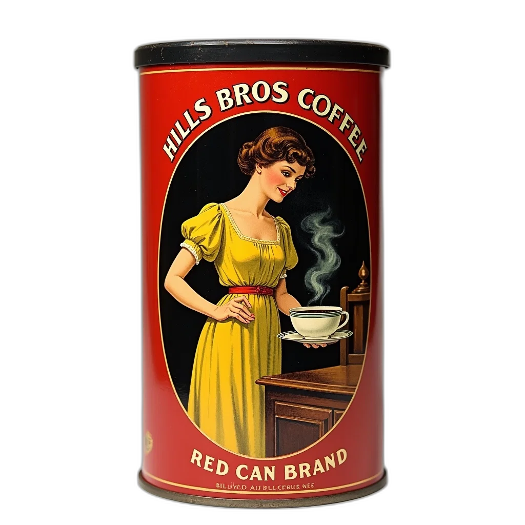 food, dark, vintage, can, hills, bros, coffee, red transparent PNG cut-out