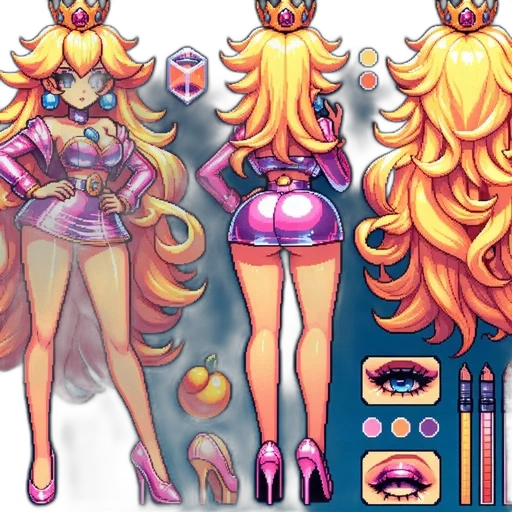 crown, dress, concept art, pixel art, fantasy art, anime, neon, colorful transparent PNG cut-out