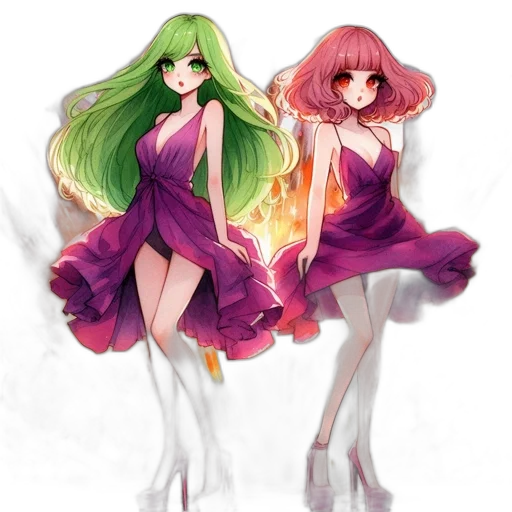 dress, concept art, pixel art, anime, fantasy art, green, neon, colorful transparent PNG cut-out