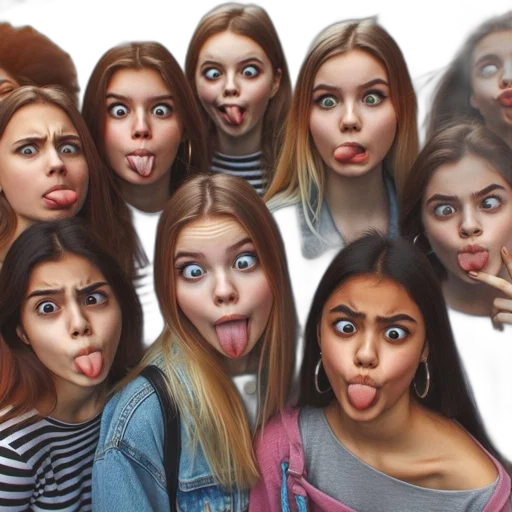 face, photorealistic, cartoon, concept art, oil painting, group, young, women transparent PNG cut-out