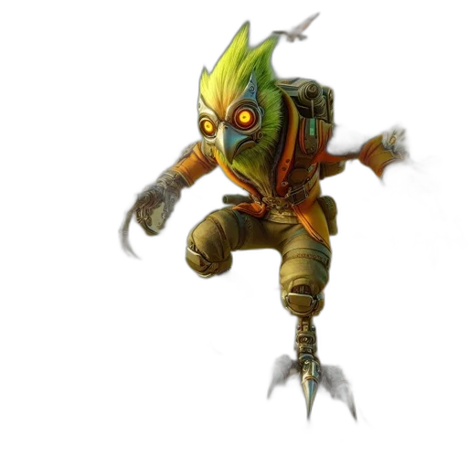 creature, staff, mask, weapon, concept art, fantasy art, 3d render, green transparent PNG cut-out