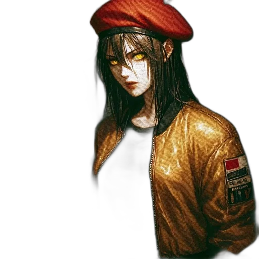 jacket, hat, face, staff, cyberpunk, concept art, fantasy art, photorealistic transparent PNG cut-out