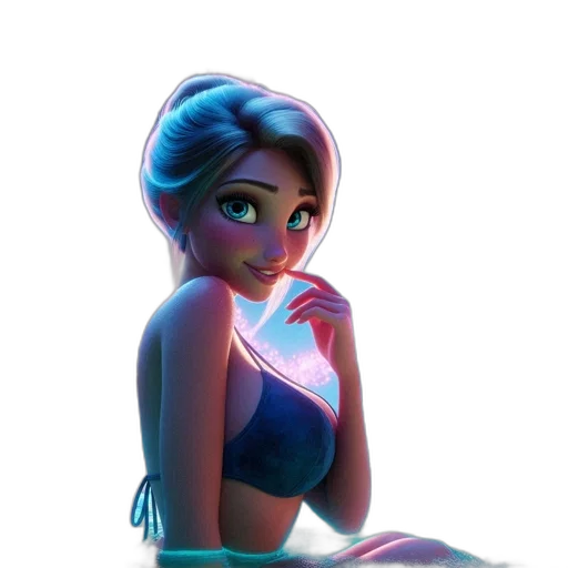 dress, jewelry, concept art, fantasy art, 3d render, comic book art, neon lights, underwater transparent PNG cut-out