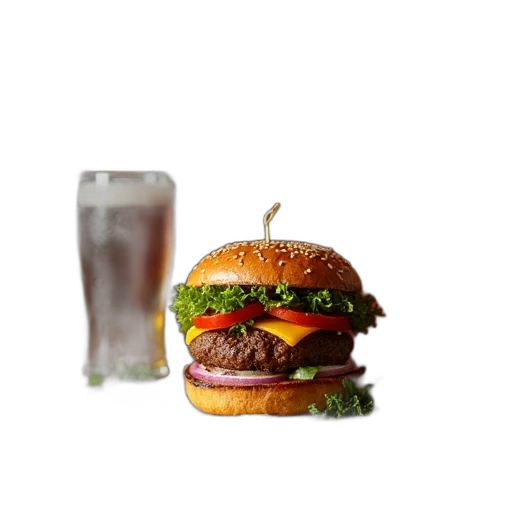 food, animal, weapon, crown, photorealistic, 3d render, pixel art, burger transparent PNG cut-out