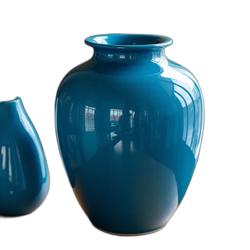 bottle, 3d render, photorealistic, blue, vase, reflective, surface, placed transparent PNG cut-out