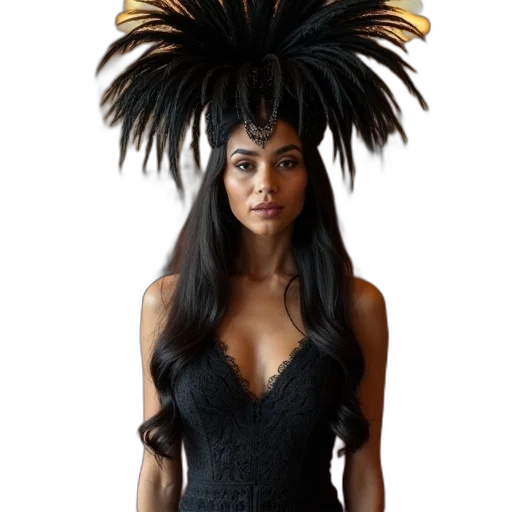hat, hair, crown, dress, woman, long, dark, wearing transparent PNG cut-out