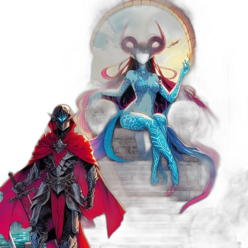 concept art, fantasy art, comic book art, 3d render, outer space, red, dark, blue transparent PNG cut-out