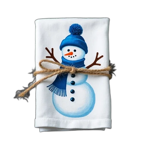 white, cloth, blue, snowman, design, tied, brown, string transparent PNG cut-out