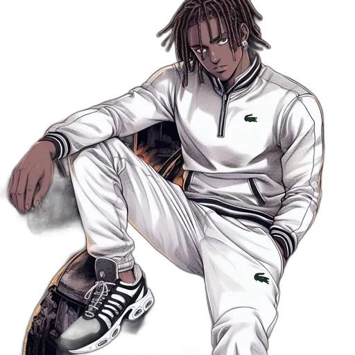 jacket, shoes, staff, concept art, anime, pixel art, photorealistic, monochrome transparent PNG cut-out