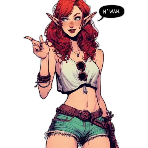 comic book art, concept art, cartoon, fantasy art, red, animated, redhead, elven transparent PNG cut-out