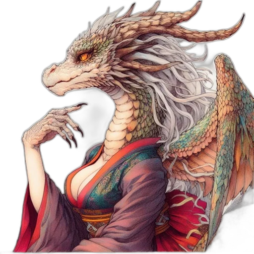 dragon, dress, creature, mask, fantasy art, concept art, pixel art, photorealistic transparent PNG cut-out
