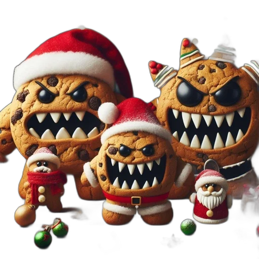 concept art, 3d render, four, animate, holiday-themed, gingerbread, men, various transparent PNG cut-out