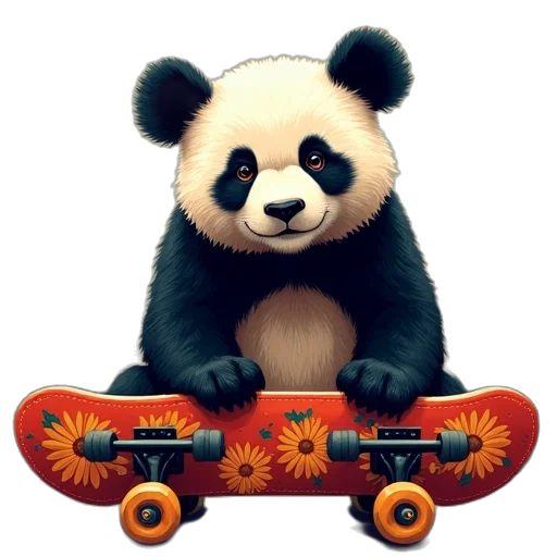 animal, photorealistic, concept art, 3d render, fantasy art, panda, flower, design transparent PNG cut-out