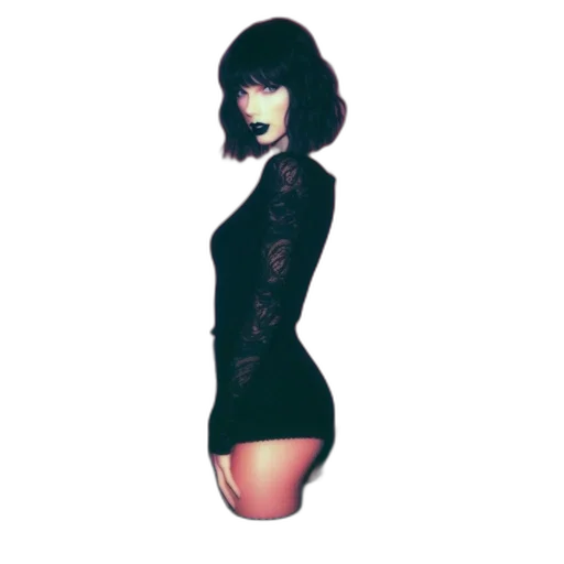 dress, dark, woman, bob, haircut, wears, bold, makeup transparent PNG cut-out
