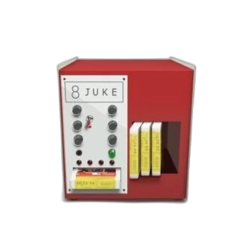 retro-styled, jukebox, word, juke, prominently, displayed, white, letters transparent PNG cut-out