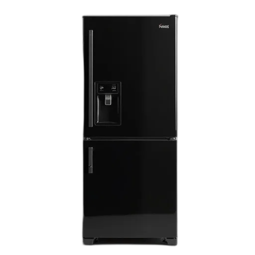 sleek, black, refrigerator, flat, front, single, handle, bottom transparent PNG cut-out