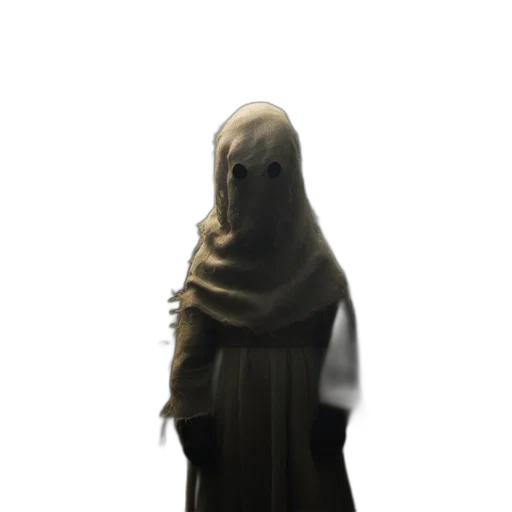 mask, dress, staff, creature, 3d render, concept art, pixel art, photorealistic transparent PNG cut-out