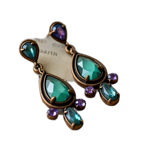 jewelry, crown, pair, vintage, earrings, teardrop, shape, faceted transparent PNG cut-out