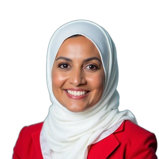 face, staff, jacket, crown, woman, hijab, smiling, looking transparent PNG cut-out