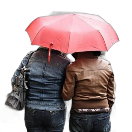 umbrella, jacket, hat, photorealistic, 3d render, rain, red, two transparent PNG cut-out