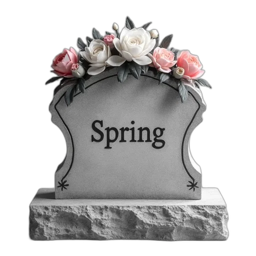 grayscale, image, headstone, name, spring, engraved, adorned, floral transparent PNG cut-out