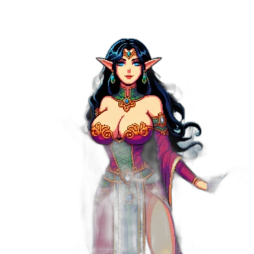 dress, fantasy art, pixel art, concept art, comic book art, dark, female, character transparent PNG cut-out