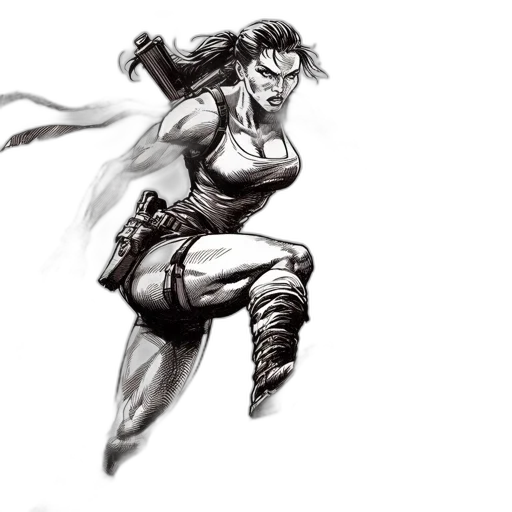 weapon, comic book art, concept art, fantasy art, pencil sketch, monochrome, powerful, female transparent PNG cut-out