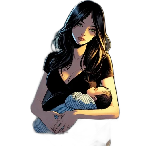 comic book art, concept art, cartoon, fantasy art, dark, monochrome, earth tones, woman transparent PNG cut-out