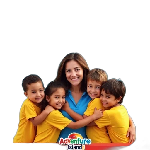 staff, group, children, woman, hugging, each, other, front transparent PNG cut-out