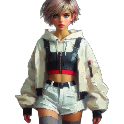 jacket, robot, cyberpunk, concept art, 3d render, pixel art, pastel, neon transparent PNG cut-out