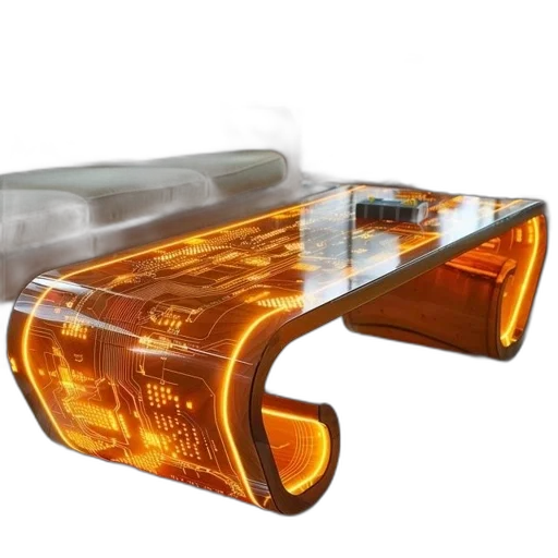 furniture, weapon, robot, 3d render, cyberpunk, coffee, table, curved transparent PNG cut-out