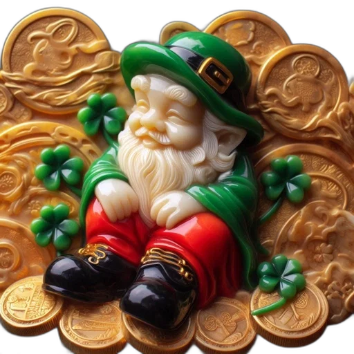 image, shows, leprechaun-inspired, statue, amid, gold, coins, shamrocks transparent PNG cut-out