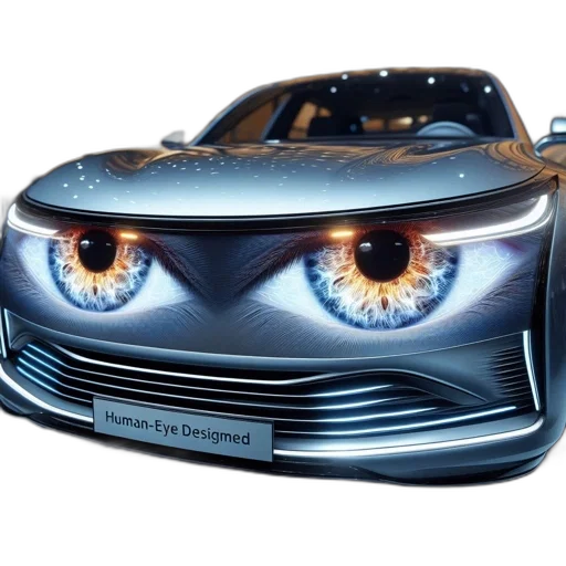 car, robot, cyberpunk, concept art, 3d render, photorealistic, futuristic, eyes transparent PNG cut-out