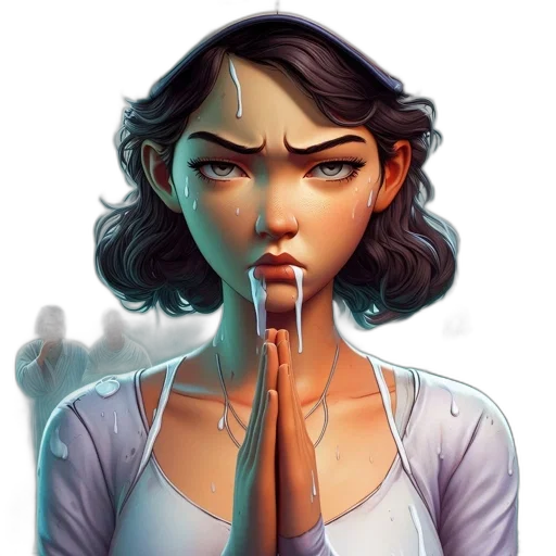 staff, face, comic book art, concept art, fantasy art, photorealistic, determined, female transparent PNG cut-out