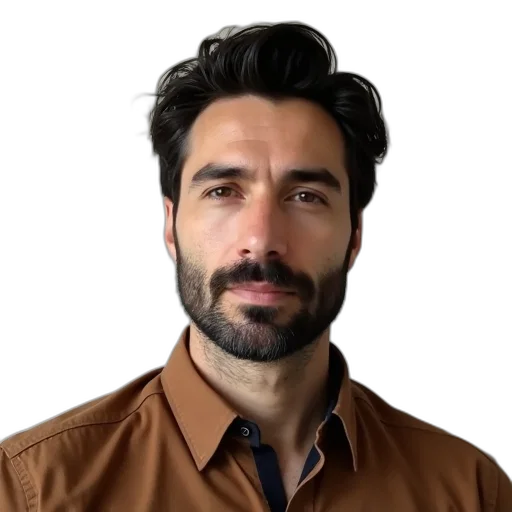 jacket, face, staff, hair, photorealistic, man, dark, beard transparent PNG cut-out