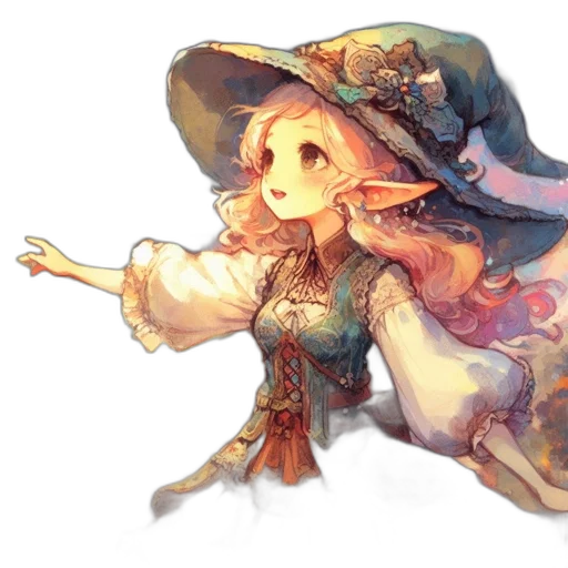 dress, hat, staff, crown, fantasy art, concept art, watercolor, pixel art transparent PNG cut-out
