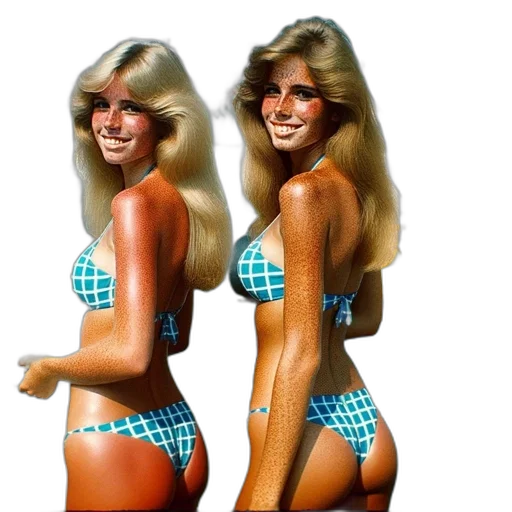photorealistic, 3d render, vaporwave, concept art, two, women, blue, white transparent PNG cut-out