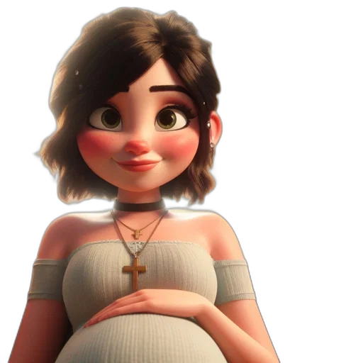dress, face, 3d render, concept art, cartoon, fantasy art, pregnant, woman transparent PNG cut-out