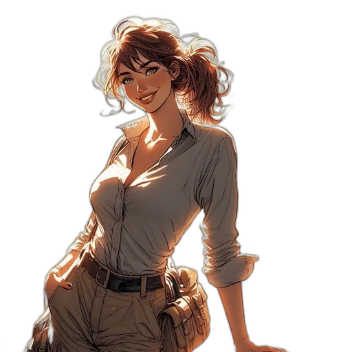 dress, staff, jacket, weapon, comic book art, concept art, fantasy art, anime transparent PNG cut-out