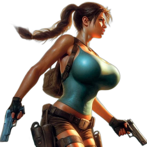weapon, concept art, comic book art, cyberpunk, pixel art, woman, long, brown transparent PNG cut-out