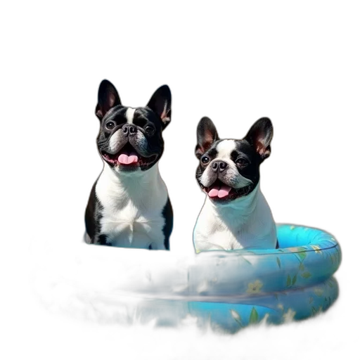 3d render, photorealistic, concept art, oil painting, two, dogs, sitting, blue transparent PNG cut-out