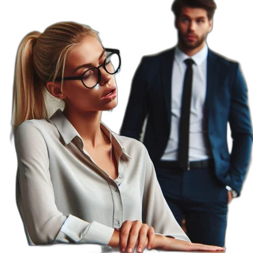 staff, jacket, indoor, scene, features, focused, woman, perspiration transparent PNG cut-out