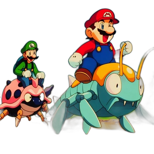 concept art, pixel art, 3d render, fantasy art, underwater, mario, luigi, ride transparent PNG cut-out