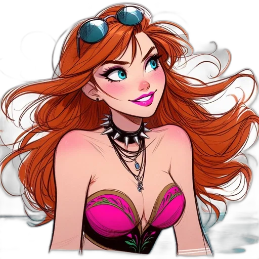 jewelry, cartoon, comic book art, concept art, fantasy art, digitally, illustrated, female transparent PNG cut-out