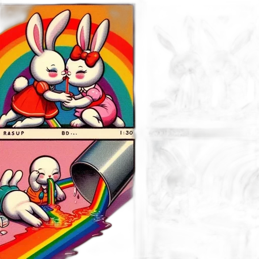 concept art, pixel art, comic book art, colorful, anthropomorphic, bunnies, act, comically transparent PNG cut-out