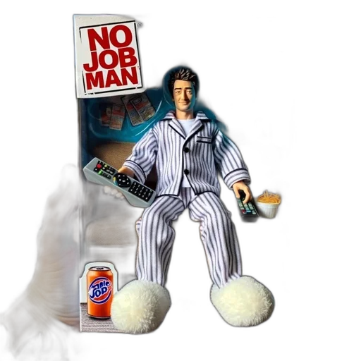 collectible, toy, figure, shown, box, labeled, job, man transparent PNG cut-out