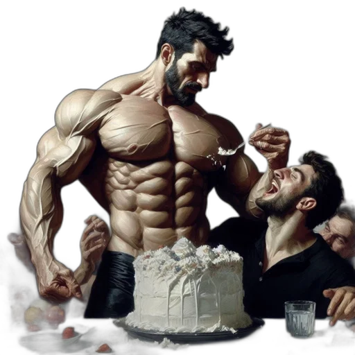 concept art, comic book art, photorealistic, fantasy art, muscular, bearded, man, feeds transparent PNG cut-out