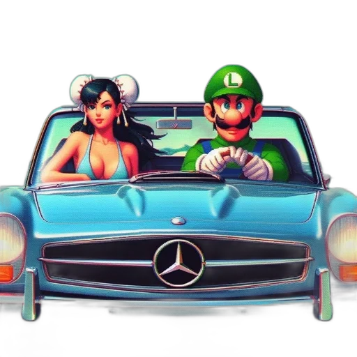 car, hat, concept art, pixel art, fantasy art, 3d render, green, two transparent PNG cut-out